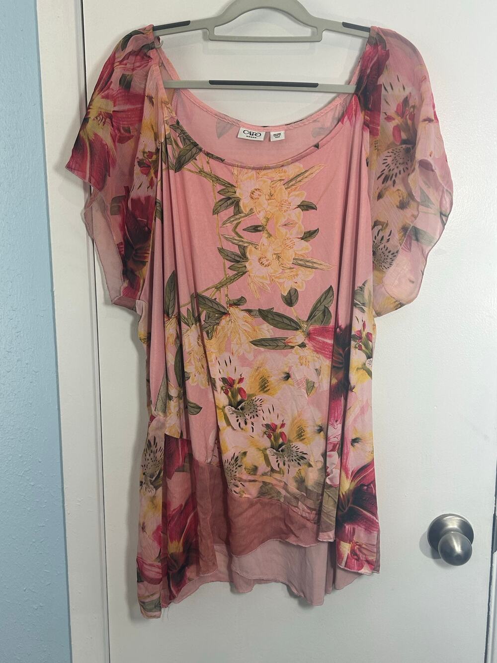 Cato Blouse Size 26/28W Pink Chiffon Fairy Core Romantic Easter Spring